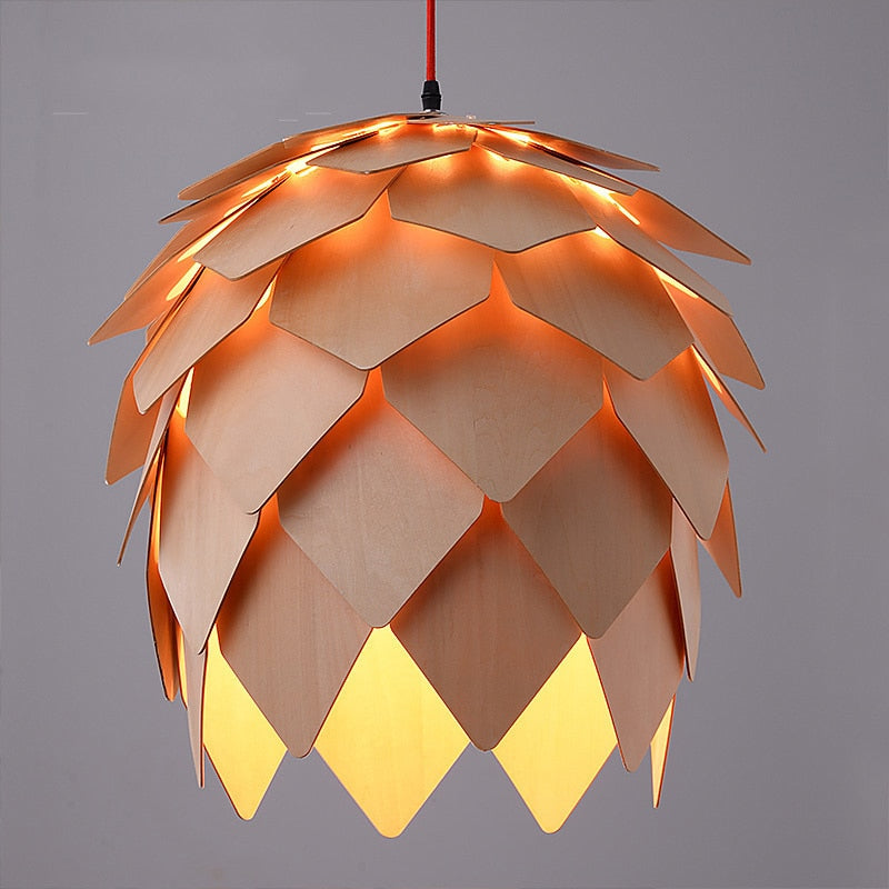 Wooden Pinecone Pendant Light
