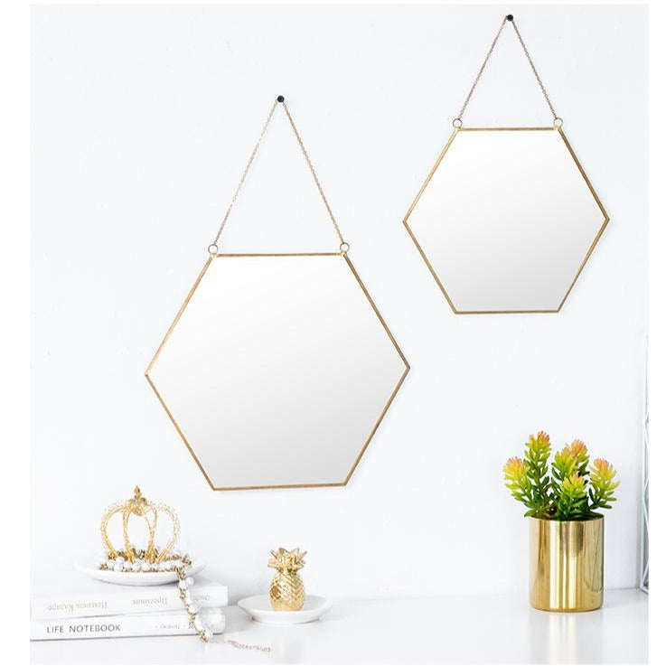 Hanging Gold Hexagon Wall Mirror